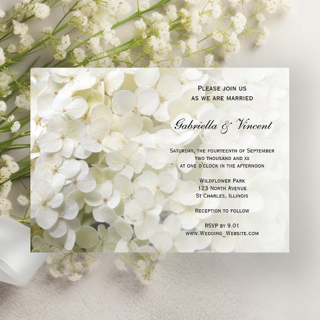 Convite Casamento Floral de Hydrangea Branca (Criador carregado)