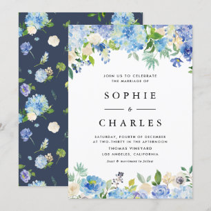 Convite Casamento Floral de Hydrangeas Azuis