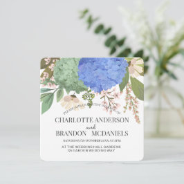 Convite Casamento Floral de Hydrangeas Azul