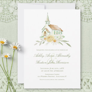 Convite Casamento Floral de Igreja em Aquarela Elegante