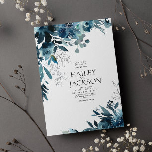Convite Casamento floral de indigo lacrimogénio