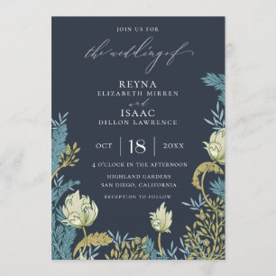 Convite Casamento Floral de Inglês Azul Antiquado