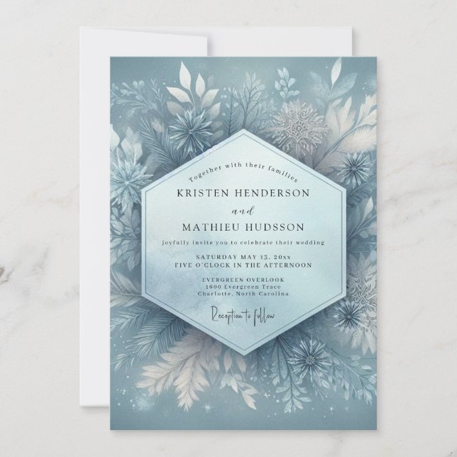 Convite Casamento Floral de Inverno Azul Desbotado (Frente)