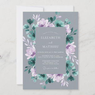 Convite Casamento Floral de Inverno Azul-Teal Mal-humorado