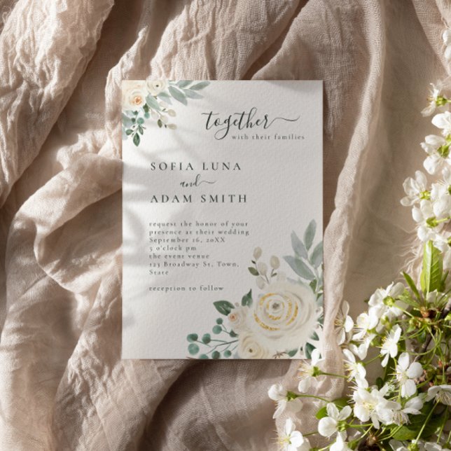 Convite Casamento Floral de Inverno Branco creme (Criador carregado)
