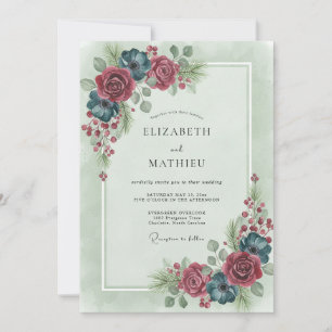 Convite Casamento Floral de Inverno Burgundy Mal-humorado