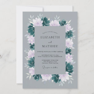 Convite Casamento Floral de Inverno Cinza Mal-humorado