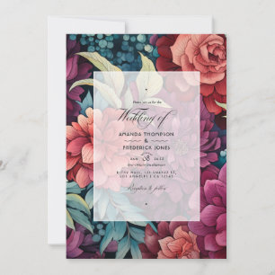 Convite Casamento Floral de Inverno com Merlot e Sage