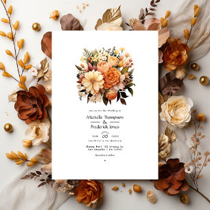 Convite Casamento Floral de Inverno com Mistura Marrom