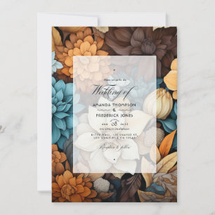 Convite Casamento Floral de Inverno com Mistura Marrom