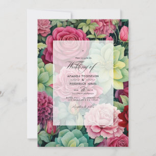 Convite Casamento Floral de Inverno com Rubi e Sage