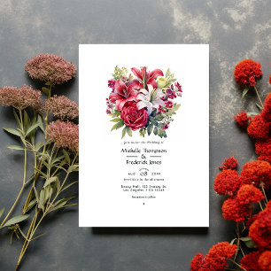 Convite Casamento Floral de Inverno com Rubi e Sage
