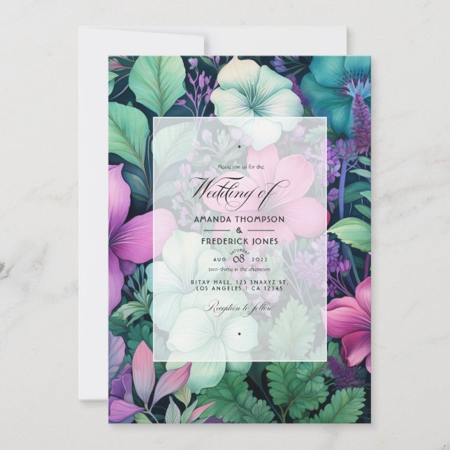 Convite Casamento Floral de Inverno com Uva Passa e Pinhei (Frente)