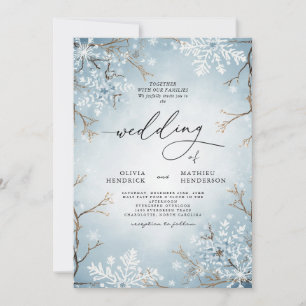 Convite Casamento Floral de Inverno Elegante Sky Blue