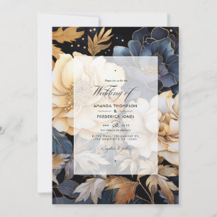 Convite Casamento Floral de Inverno em Dourado, Preto e Br
