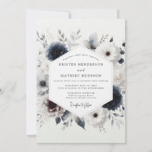 Convite Casamento Floral de Inverno Índigo