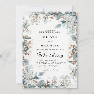 Convite Casamento Floral de Inverno Marrom Elegante