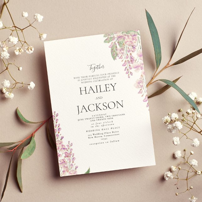 Convite Casamento floral de jacinto branco elegante (Elegant white green pink hyacinth floral wedding invitation)