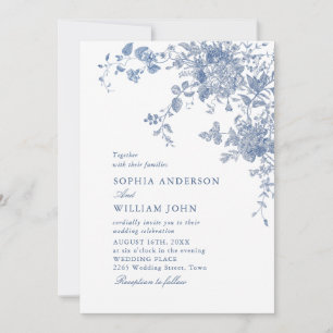 Convite Casamento Floral de Jardim Azul e Vitoriano