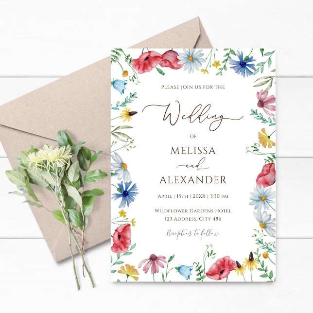 Convite Casamento floral de jardim boho Wildflower (Criador carregado)