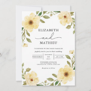 Convite Casamento Floral de Jardim Botânico Amarelo Suave
