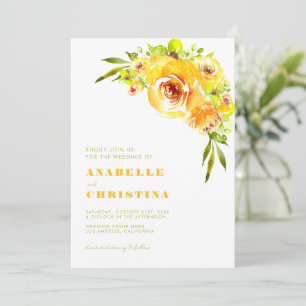 Convite Casamento Floral de Jardim com Aquarela Amarela e