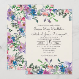 Convite Casamento Floral de Jardim com Aquarela Rosa Bege 