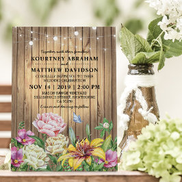 Convite Casamento Floral de Jardim de Primavera Rústico no