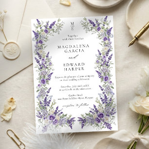 Convite Casamento Floral de Jardim de Rosa Lavanda Roxa Vi