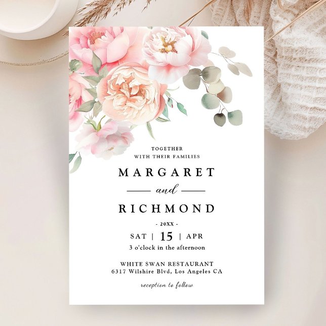 Convite Casamento Floral de Jardim de Rosa Rosa Suave Bebê (Criador carregado)