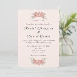 Convite Casamento Floral de Jardim Rosa Personalizado