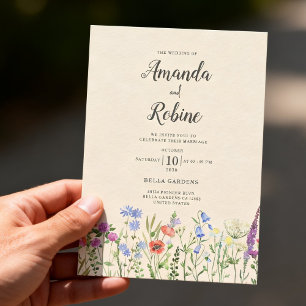 Convite Casamento Floral de Jardim Rústico com Flores Silv