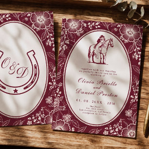 Convite Casamento Floral de Lace Ocidental Burgundy Elegan