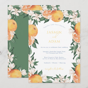 Convite Casamento Floral de Laranja Cítrica Mediterrâneo E