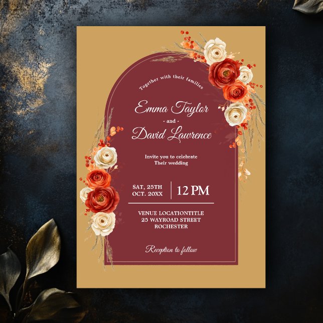 Convite Casamento floral de laranja-cor-de-laranja (Criador carregado)