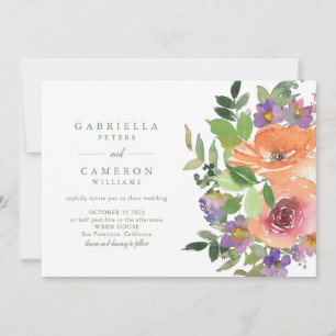 Convite Casamento Floral de Laranja Púrpura e Laranja Mini