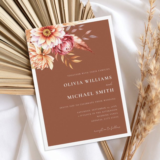 Convite Casamento Floral de Laranja Queimado Terracotta Bo (Criador carregado)