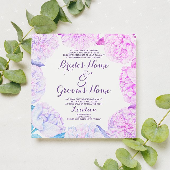 Convite Casamento floral de lavanda azul-rosa (Pink lavender blue watercolor floral Wedding Invitation )