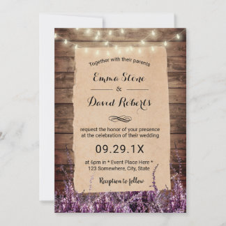 Convite Casamento Floral de Lavanda das Luzes de Corda Rús