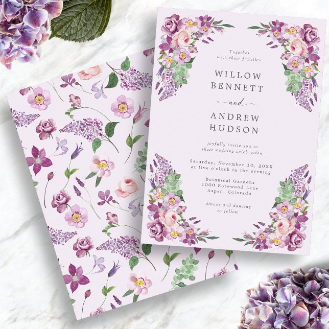 Convite Casamento Floral de Lavanda de Aquarela (Watercolor Lavender Floral Wedding Invitation
)