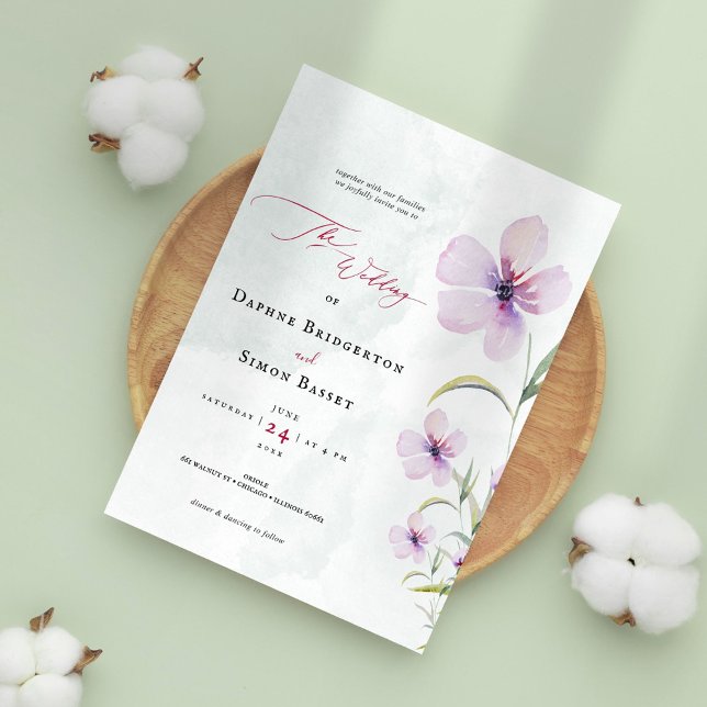 Convite Casamento Floral de Lavanda de Aquarela Minimalist (Criador carregado)