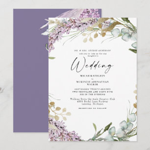 Convite Casamento Floral de Lavanda em Aquarela Elegante