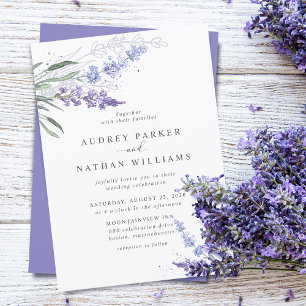 Convite Casamento Floral de Lavanda em Aquarela Romântica