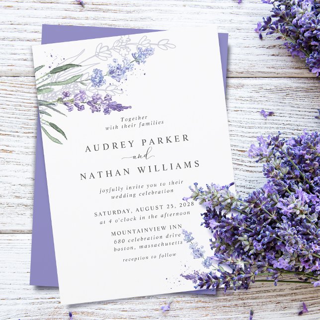 Convite Casamento Floral de Lavanda em Aquarela Romântica (Criador carregado)