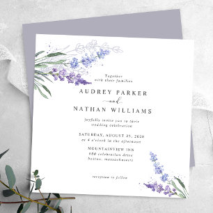Convite Casamento Floral de Lavanda em Aquarela Romântica