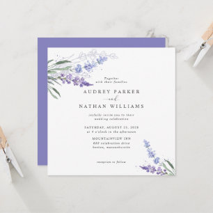 Convite Casamento Floral de Lavanda em Aquarela Romântica