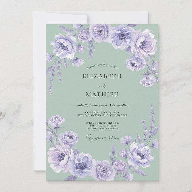 Convite Casamento Floral de Lavanda na Floresta (Frente)