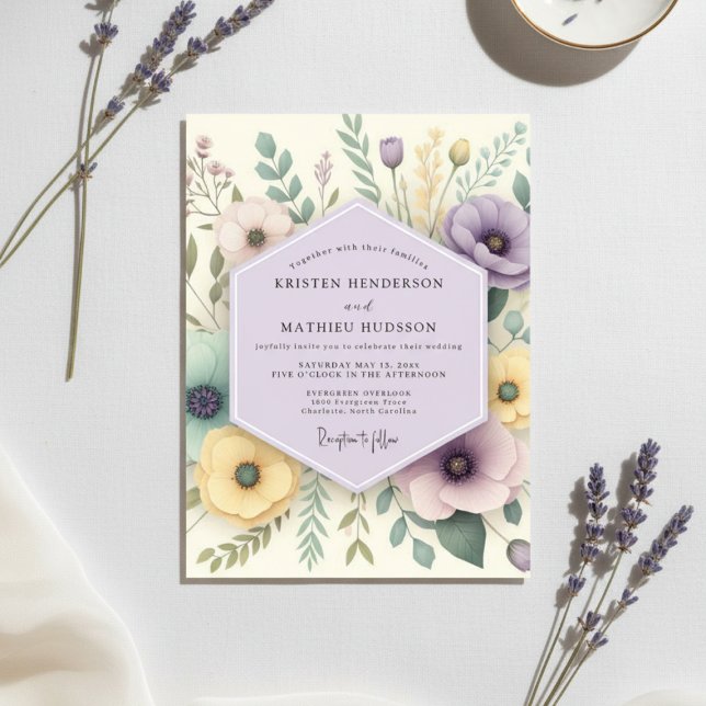 Convite Casamento Floral de Lavanda na Floresta (Criador carregado)