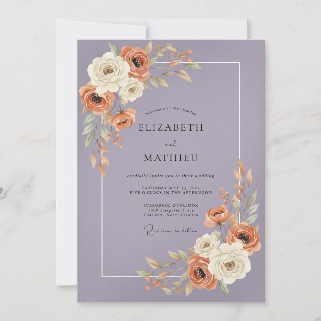 Convite Casamento Floral de Lavanda Outono (Frente)