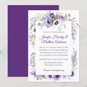 Convite Casamento Floral de Lavanda Roxo 
